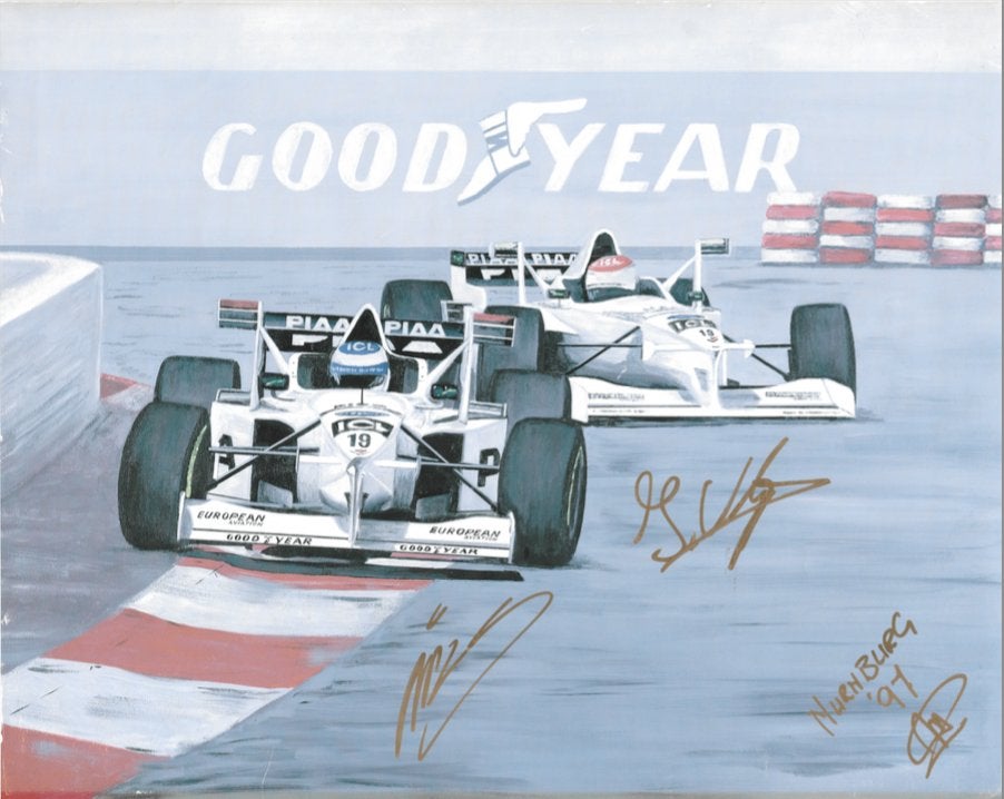 Schilderij van Jos Verstappen en Mika Salo (1997), Formule1, Ophalen of Verzenden, Zo goed als nieuw, Formule 1