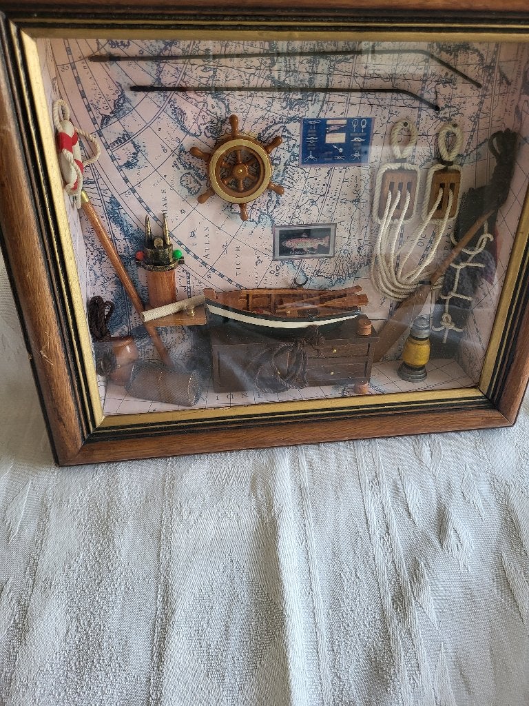 Maritieme houten vitrinekast (shadow box), Antiek en Kunst, Ophalen of Verzenden