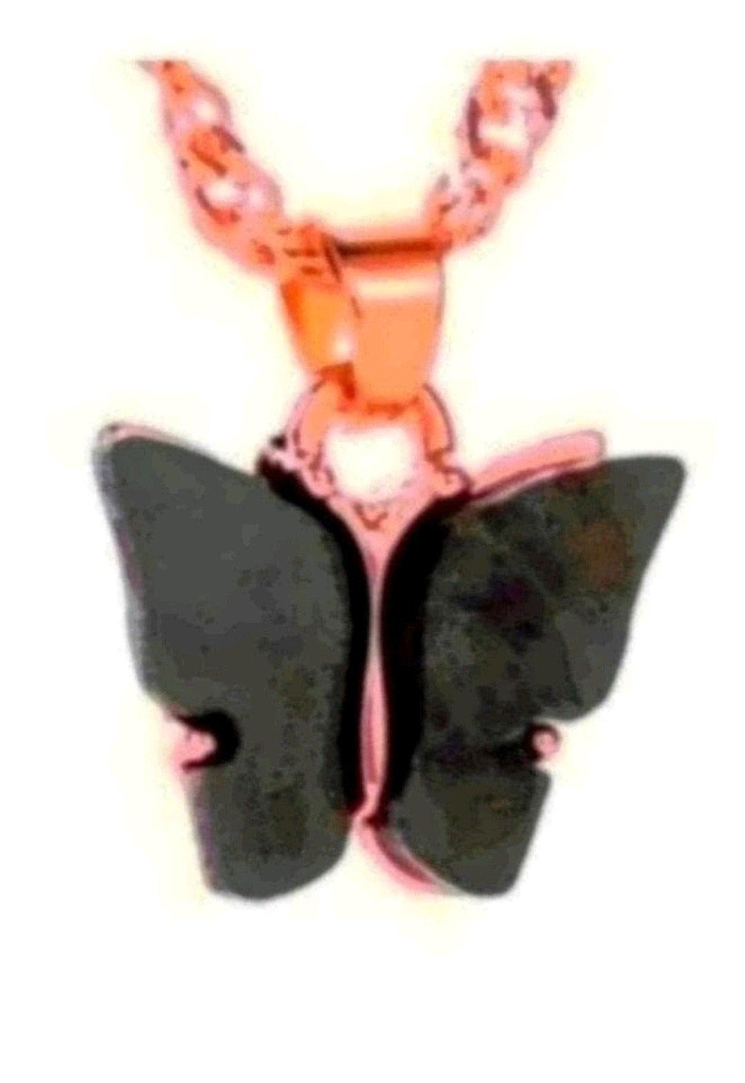 ketting zwarte akoya parel steen vlinder, Verzenden, Nieuw, Goud, Met hanger