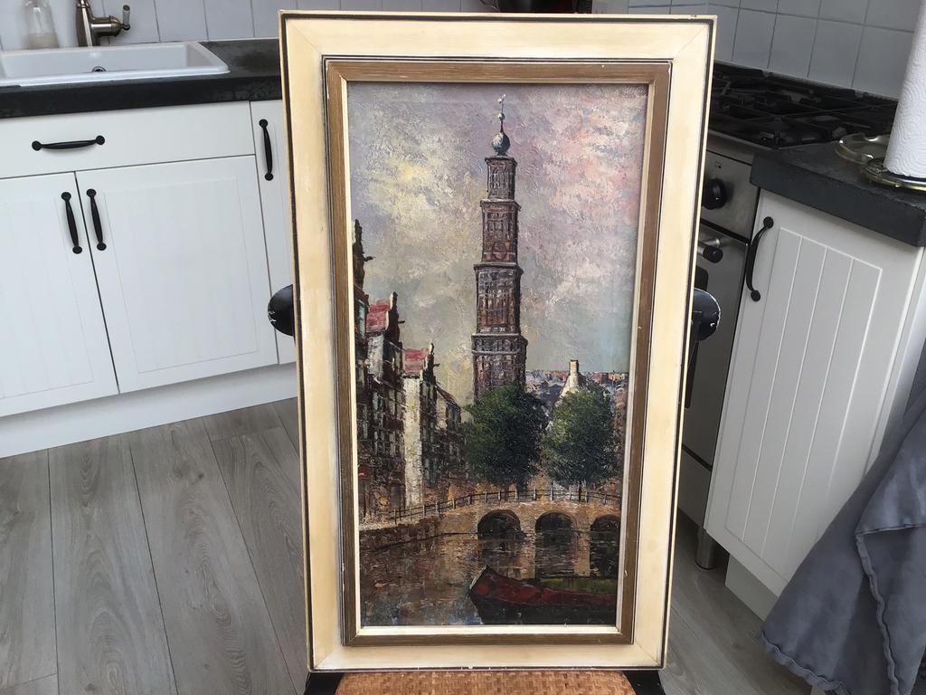 Olieverf Schilderij Westertoren Amsterdam, Antiek en Kunst, Kunst | Schilderijen | Klassiek, Ophalen of Verzenden