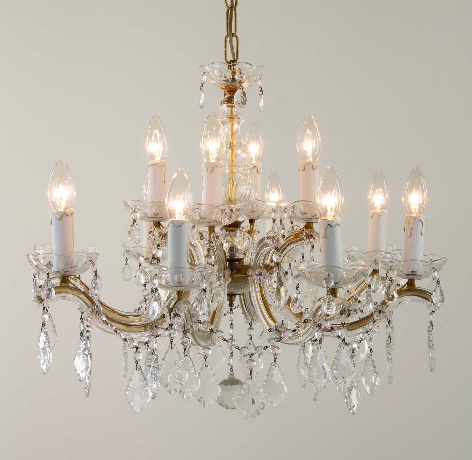 Antieke (1950-1960) Maria Theresia Kroonluchter 12 Lichten, Ophalen, Gebruikt, Glas