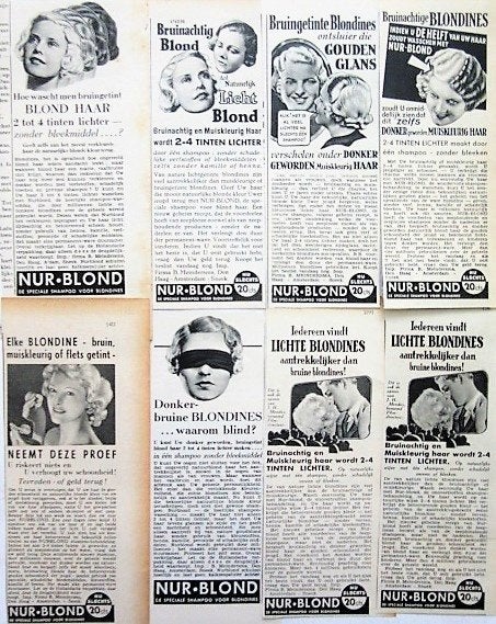60+ vintage advertenties reclames kapper haren 1935-57 Kemt, Ophalen of Verzenden, Gebruikt