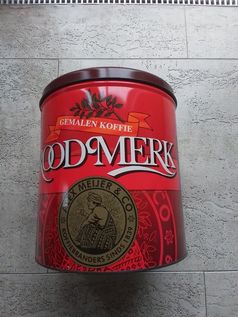 groot rood koffieblik - Alex Meijer - 28 cm, Ophalen of Verzenden, Gebruikt, Koffie, Overige merken