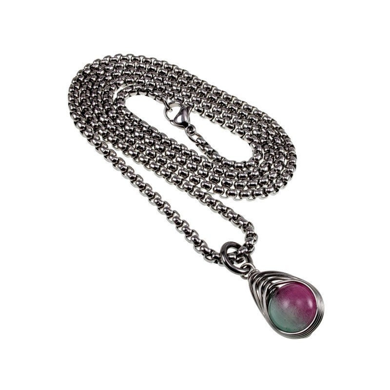 Ketting + Maansteen Hanger in Groen Fuchsia Visgraattechniek, Sieraden, Tassen en Uiterlijk, D, Overige materialen, Verzenden