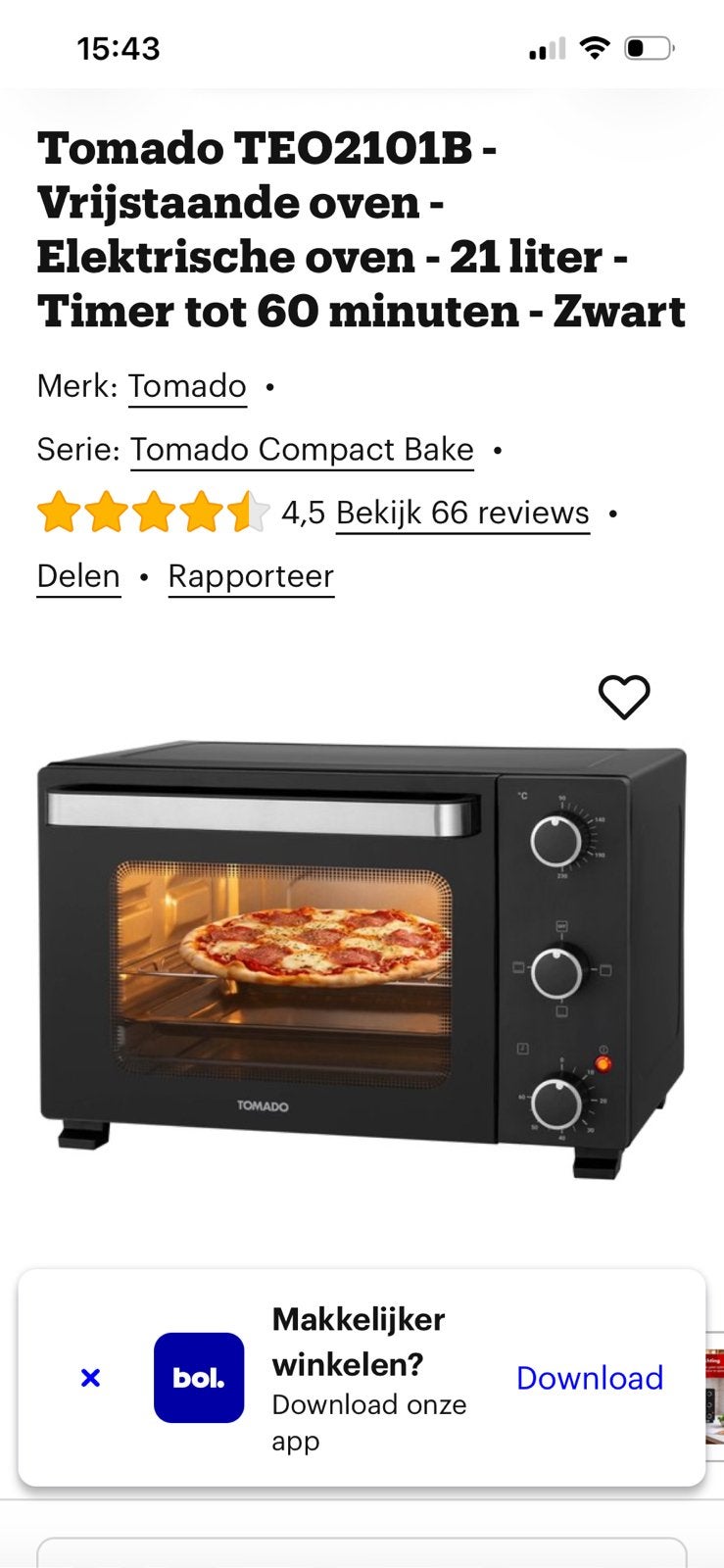 Tomado elektrische oven zgan, Ophalen, Minder dan 45 cm, Overige merken, Oven