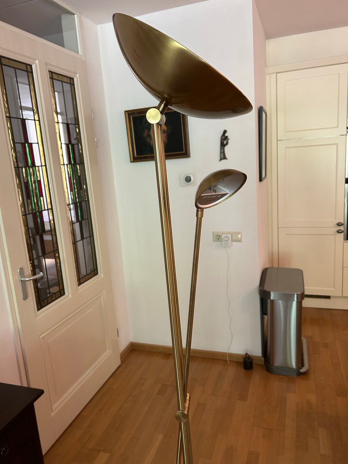 Stijlvolle messing vloerlamp met leeslamp, Ophalen, Gebruikt, Metaal, 150 tot 200 cm
