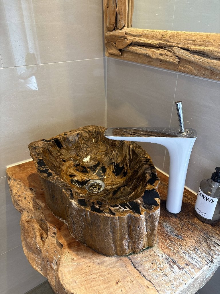 Petrified Wood Sink | Rustic Wood Vanity | Driftwood Mirror, Huis en Inrichting, Ophalen, Gebruikt, Overige typen, 50 tot 100 cm