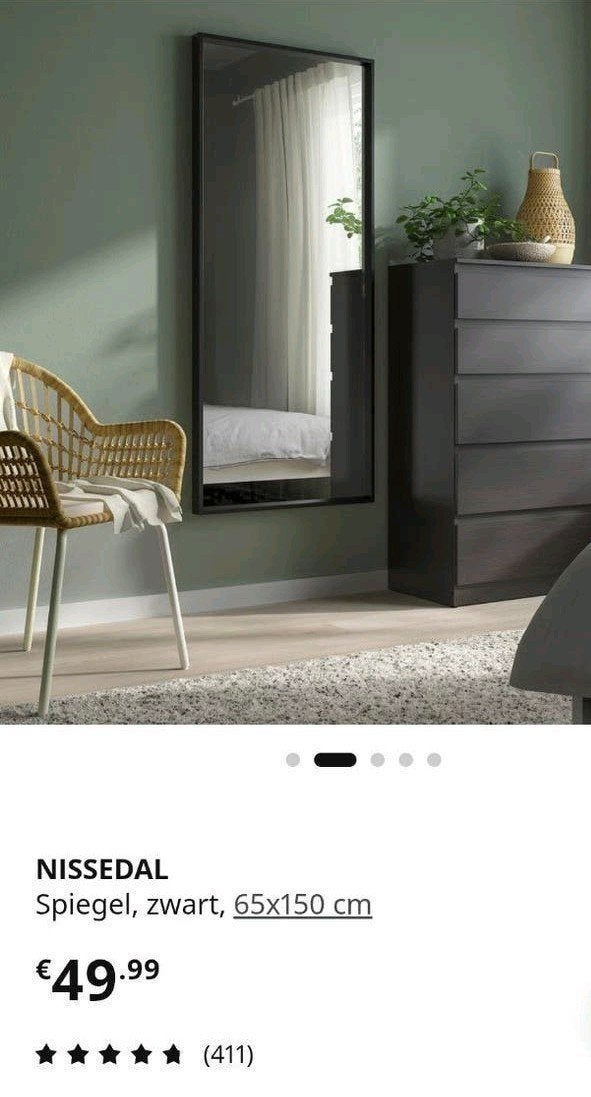 Nissedal spiegel IKEA 65x150 cm zwart, Huis en Inrichting, Ophalen, 100 tot 150 cm, Zo goed als nieuw, Rechthoekig
