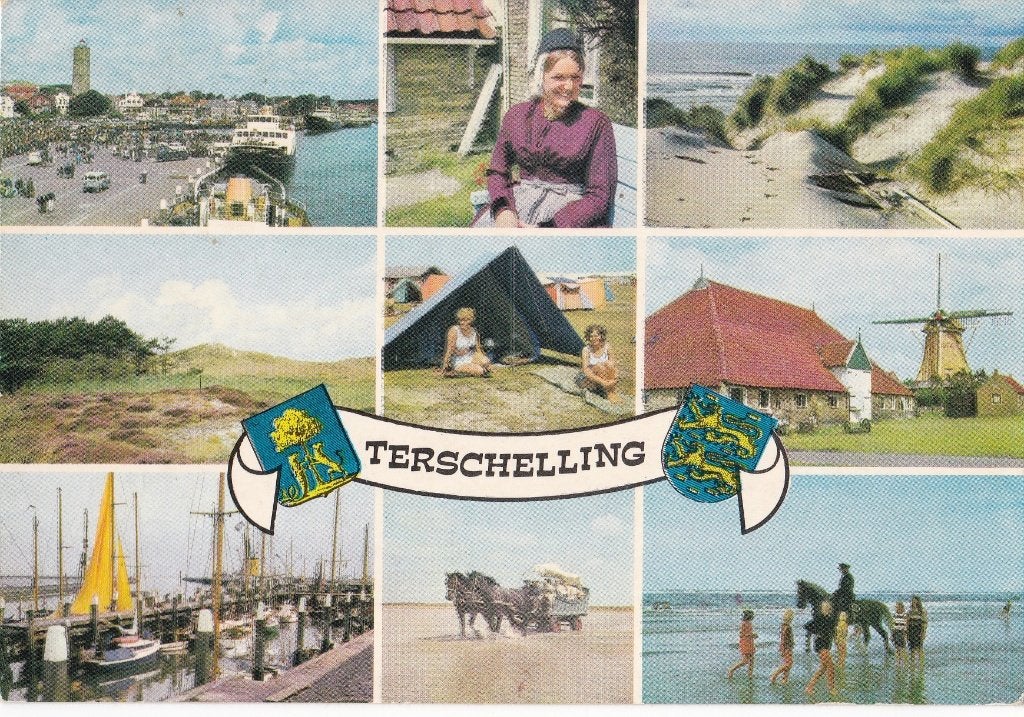Terschelling – collage - kleur – gelopen - 1975, Verzenden, 1960 tot 1980, Gelopen, Waddeneilanden