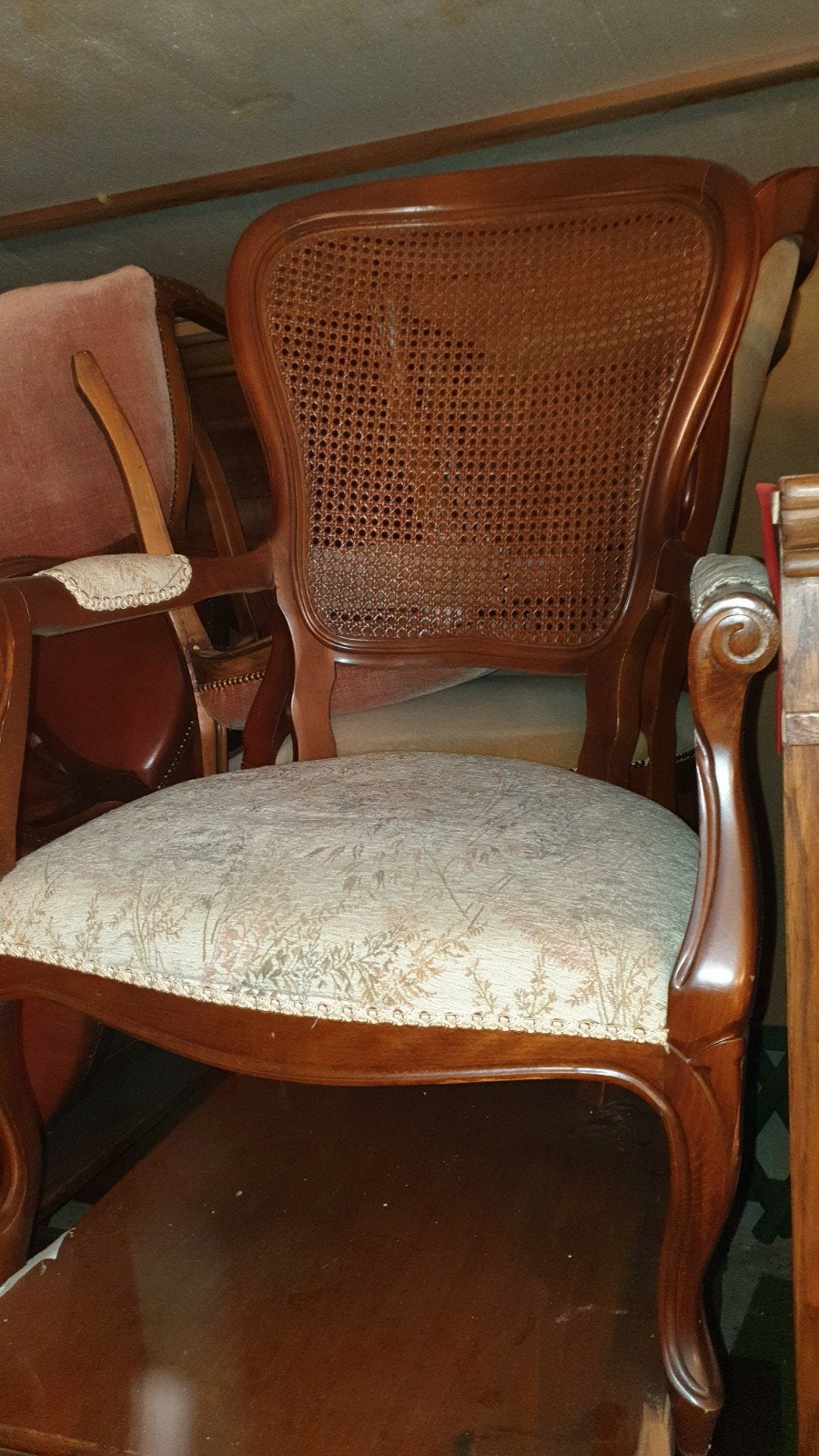 Lodewijk XVI fauteuil met rotan rugleuning, Ophalen of Verzenden