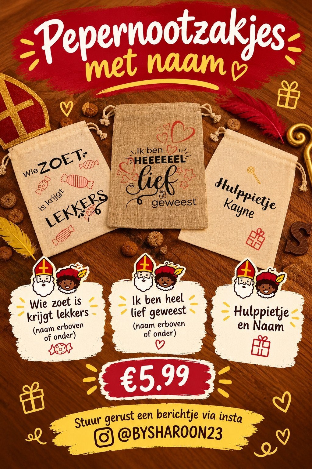 pepernoot zakjes met of zonder naam Voor een goed doel♡, Ophalen of Verzenden