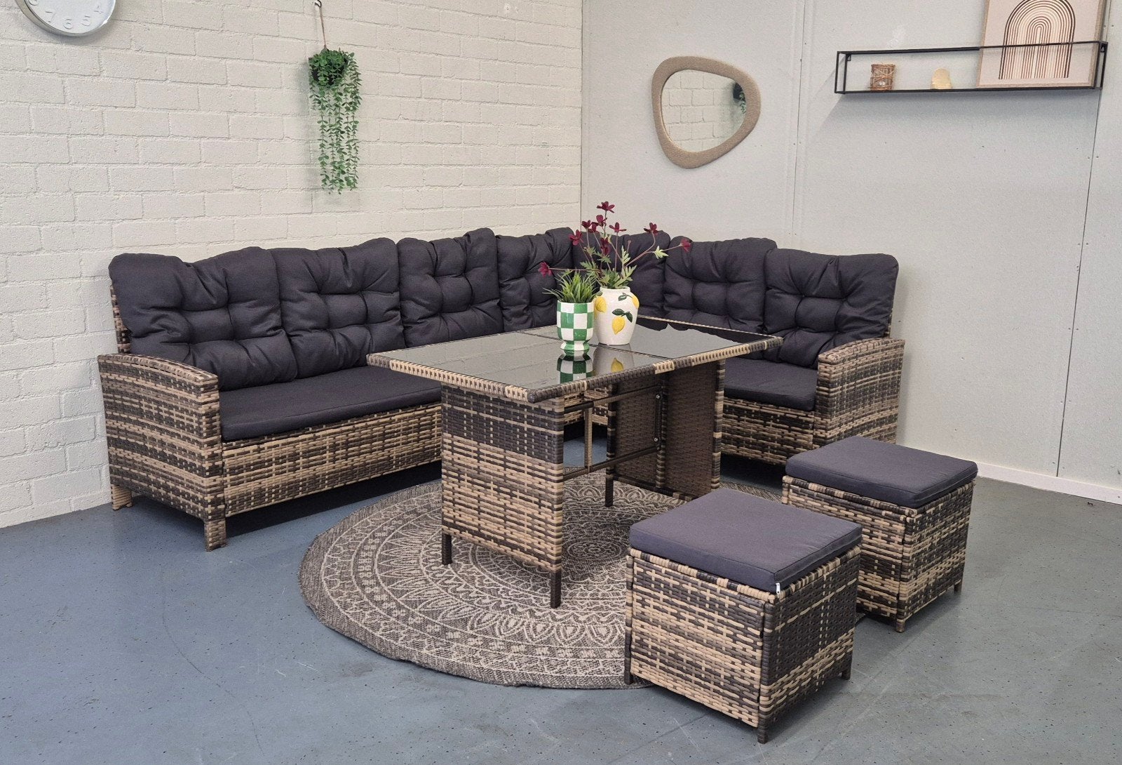 Nette loungeset Wicker 235x180 hoge tafel, Ophalen, ., Bank, Aluminium