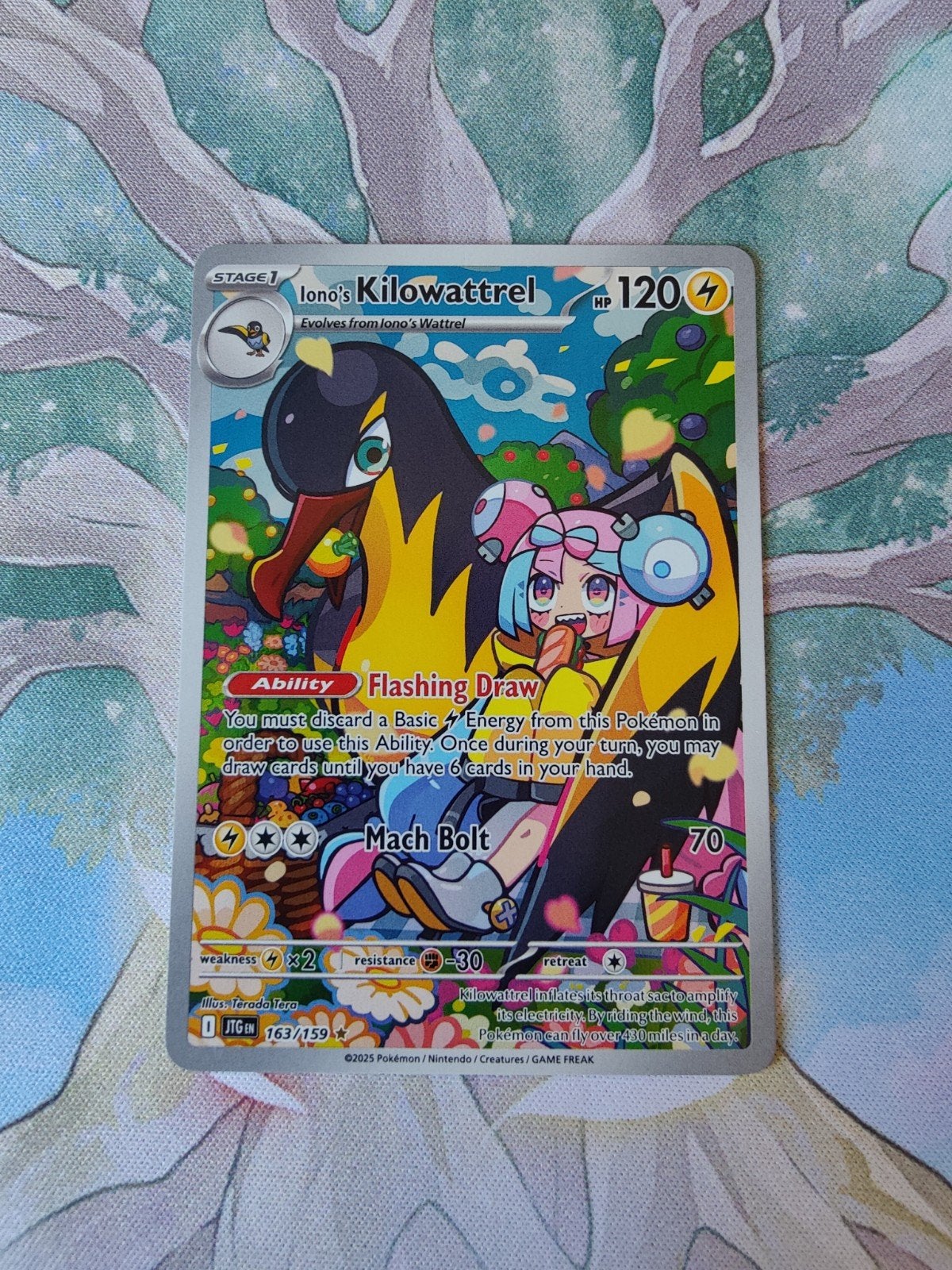 pokemon journey together iono's kilowattrel illustration 163, Ophalen of Verzenden, Nieuw, Losse kaart, Foil