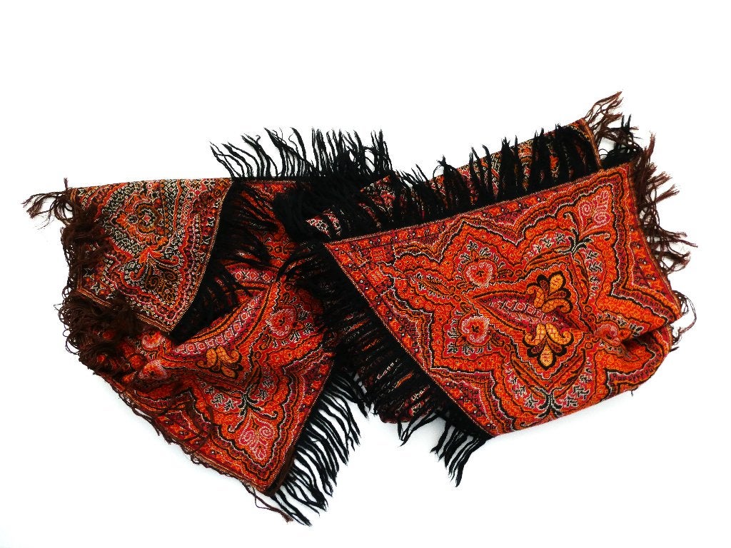 Antiek wollen worteldoek met paisley patroon 100 x 100 cm., Ophalen of Verzenden