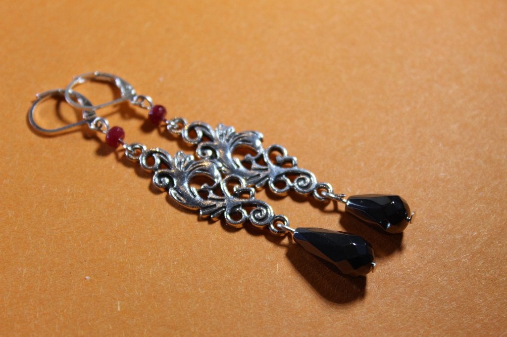 Hematiet Oorbellen met Rode agaat - Steen, Sieraden, Tassen en Uiterlijk, Overige materialen, Hangers, Zwart, Nieuw