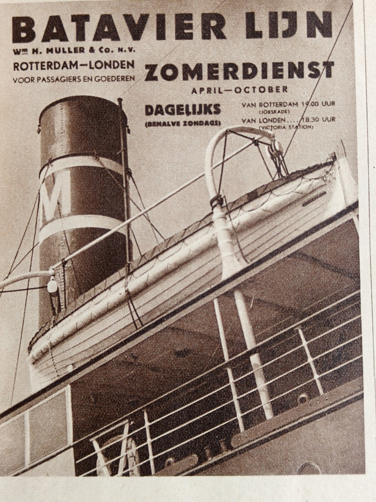 1938, RECLAME BATAVIER LIJN, MULLER & CO N.V., Ophalen of Verzenden, Gebruikt