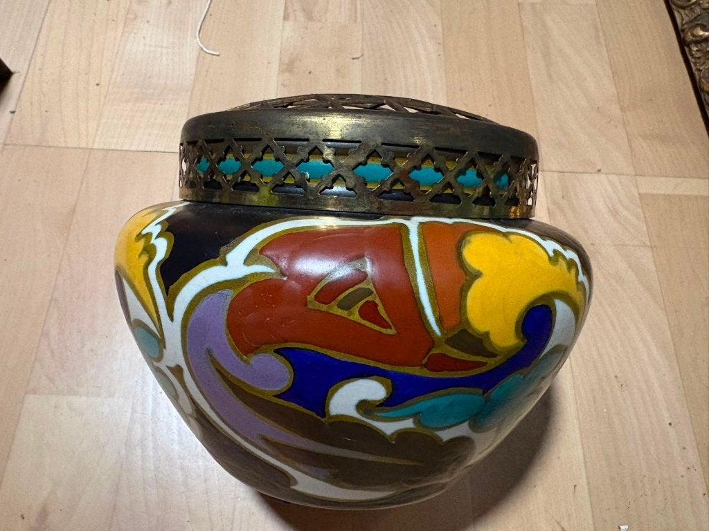 vintage bloemenvaas, Handgemaakt, Oranje, Ophalen of Verzenden, Zo goed als nieuw