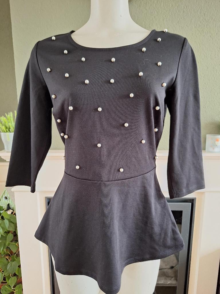 Mint & Berry peplum parel zwarte top M 38, Kleding | Dames, Tops, Zo goed als nieuw, Maat 38/40 (M), Zwart, Lange mouw, Ophalen of Verzenden