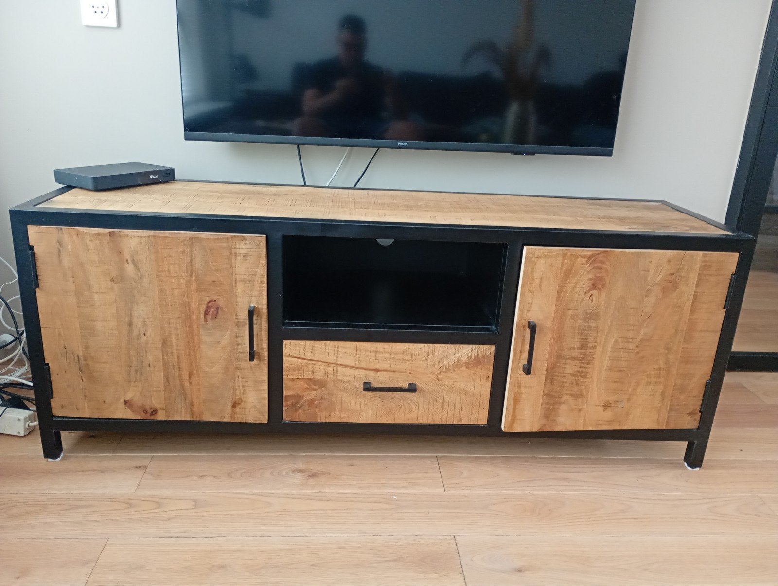 Tv kast industriële stijl staal mangohout , kleur teak ., Ophalen of Verzenden, 25 tot 50 cm, 100 tot 150 cm, Minder dan 100 cm
