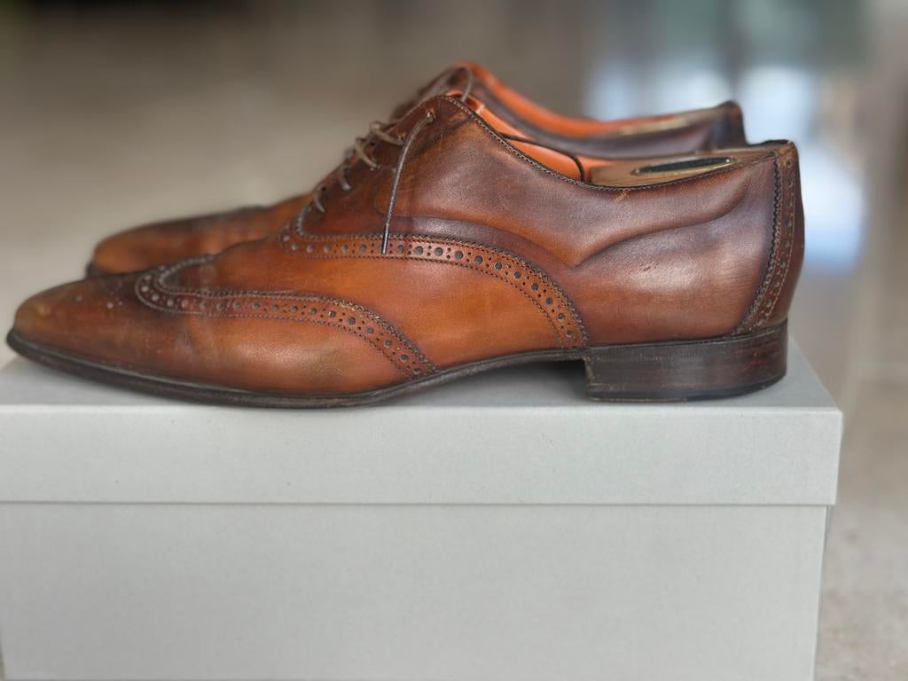 Santoni brogue schoenen cognac leer maat 45, Kleding | Heren, Schoenen, Ophalen of Verzenden, Gedragen, Bruin, Veterschoenen