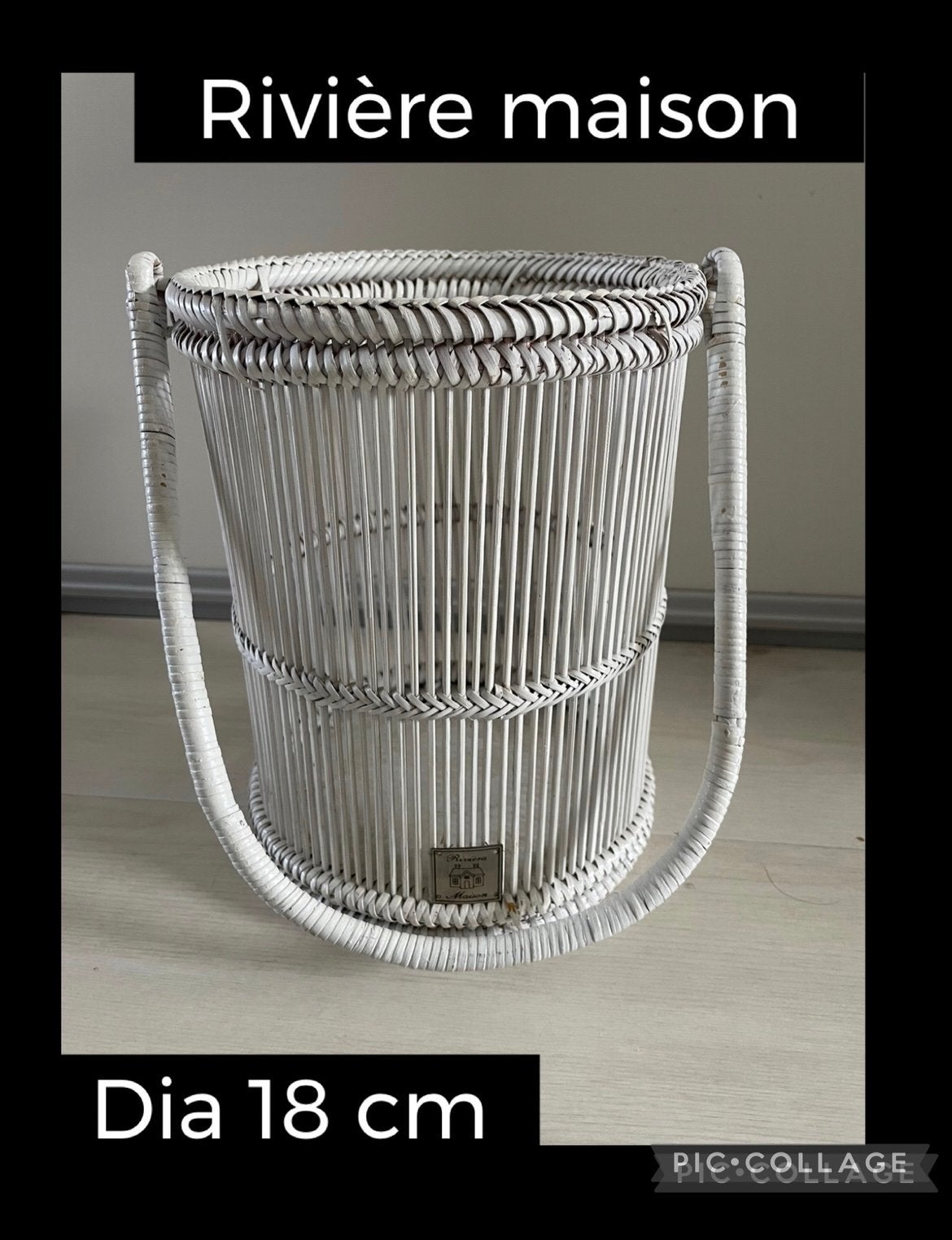 Rivièra Maison Rotan Mand Wit - Diameter 18 cm, Gebruikt, Ophalen of Verzenden, Landelijk, Natuurlijk materiaal