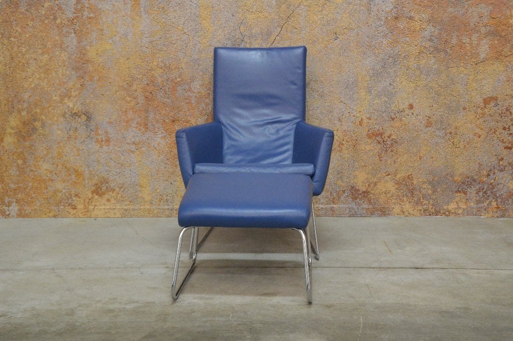 ZGANieuw! blauwe leren Label Don design fauteuils, Huis en Inrichting, Fauteuils, Label Don, Label Don, Label Don, 75 tot 100 cm
