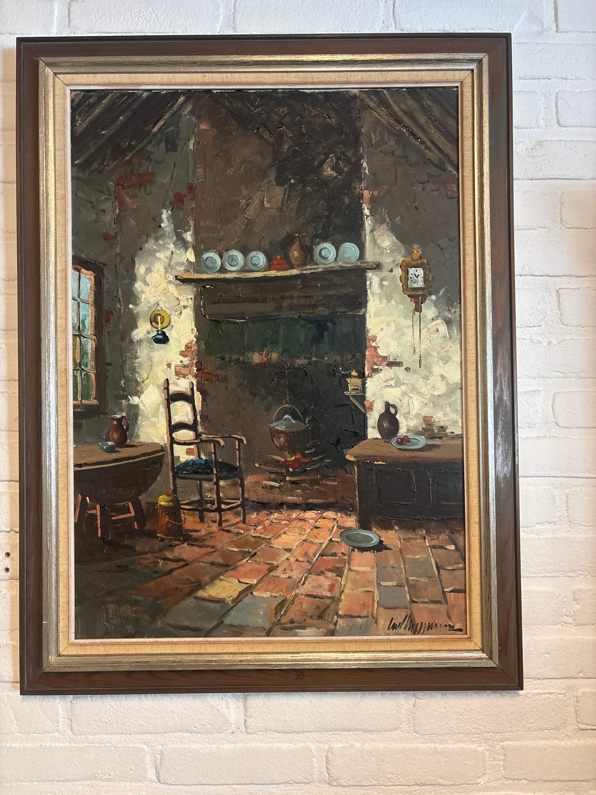 Sfeervol interieur in de stijl van Arnout van Gilst, Doek, Realistisch, Ophalen of Verzenden, Olieverf