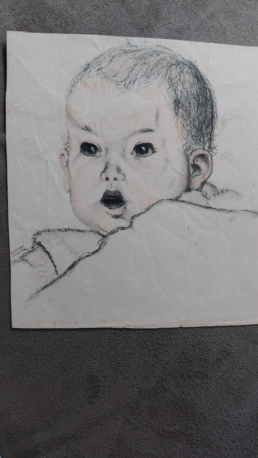 Originele tekening van baby door Herman Dijkstra, Ophalen of Verzenden, Tekening, Potloodtekening, Origineel