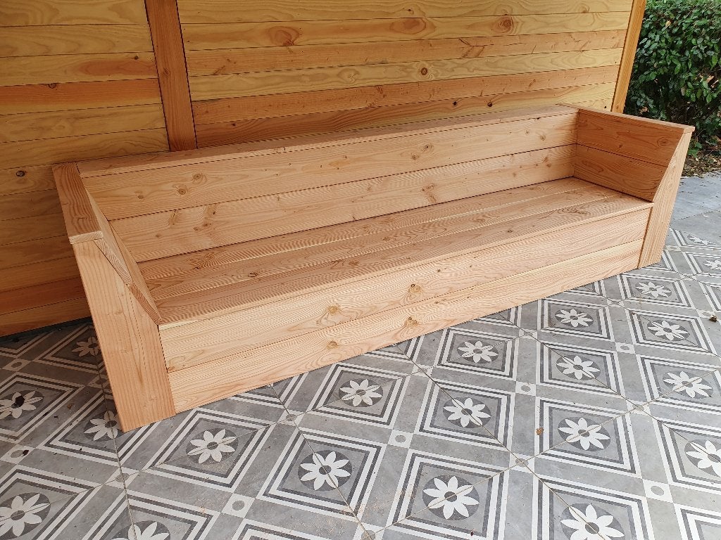 Unieke loungebank van douglashout met schuine armleuningen, Ophalen, Nieuw, Hout