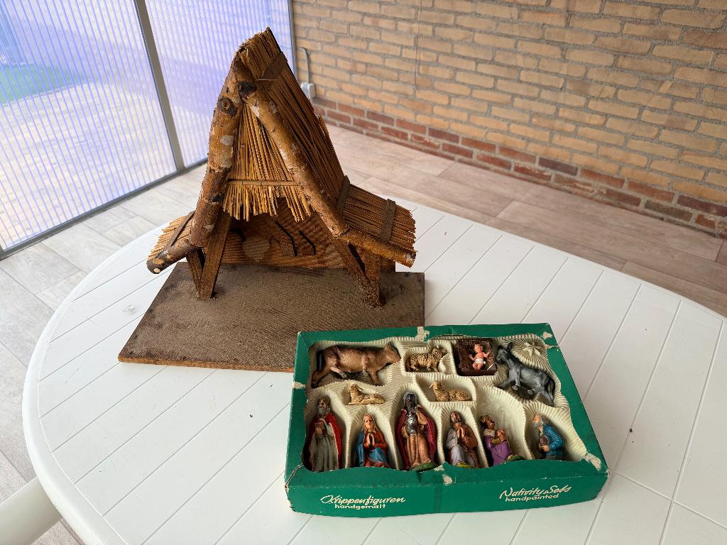 Retro kerststal met kerstgroep, Diversen, Ophalen, Gebruikt