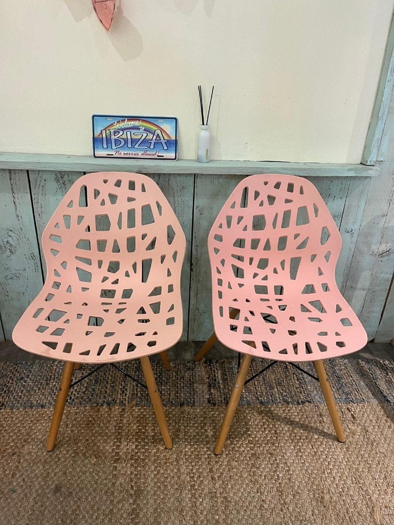 2 leuke  roze stoelen met stoelkussen stoeltjes, Ophalen, Kunststof, Gebruikt, Twee
