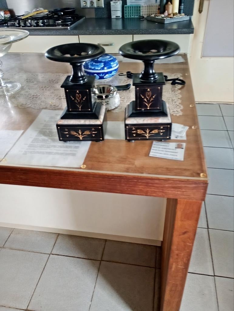 Decoratieve Zwarte Kandelaars met Marmeren Voet, Ophalen of Verzenden, Overige materialen