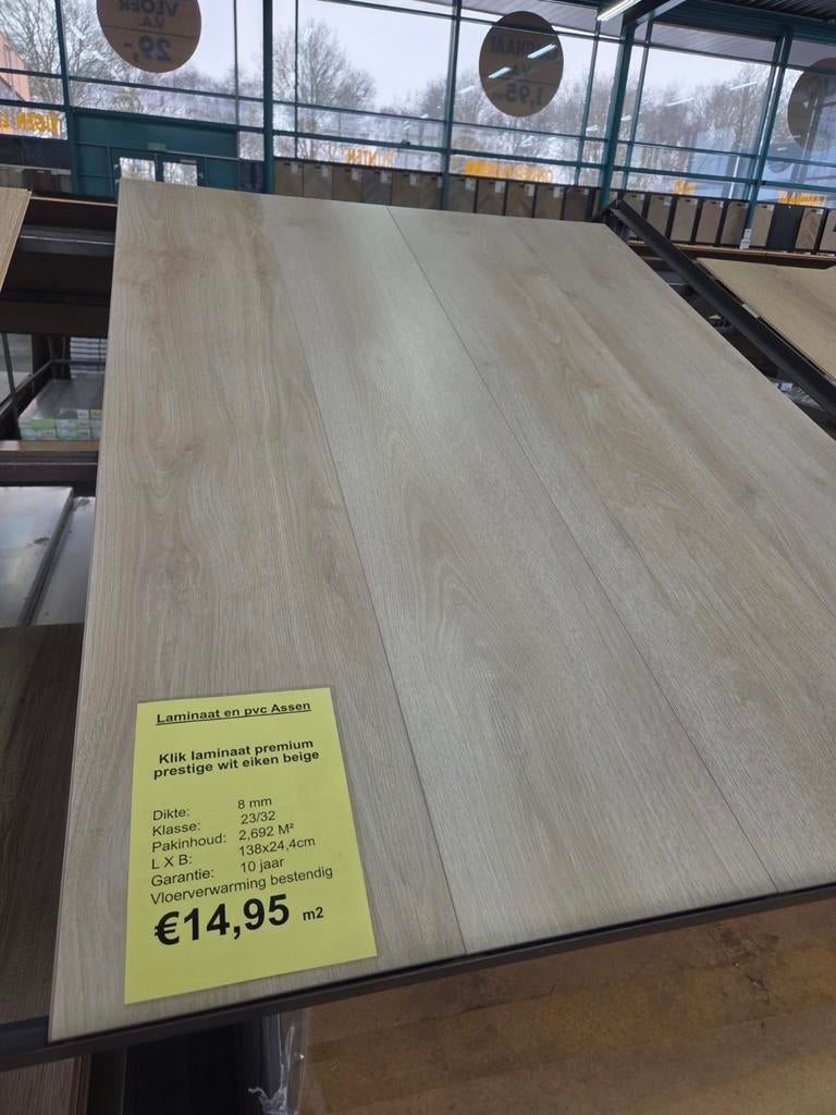 klik laminaat 8mm prestige eiken wit, Ophalen of Verzenden, Nieuw, 75 m² of meer, Laminaat