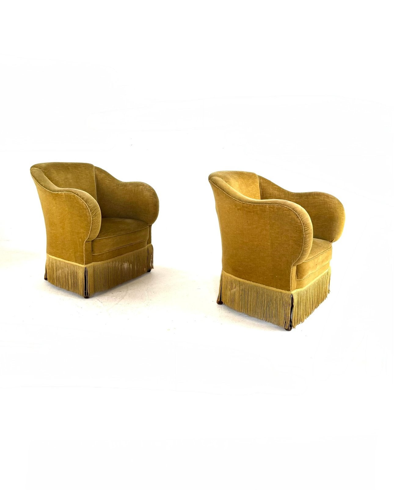 Set van 2 vintage velours fauteuils, Denemarken ‘60, Huis en Inrichting, Fauteuils, Vintage retro buisframe design rotan webbing papercord deens