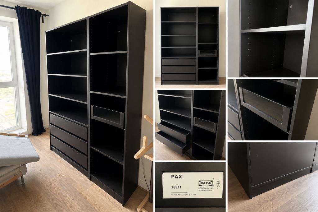 IIKEA PAX kast 150 cm breed zwartbruin met lades, Huis en Inrichting, Kasten | Kledingkasten, Ophalen, Met plank(en), 100 tot 150 cm