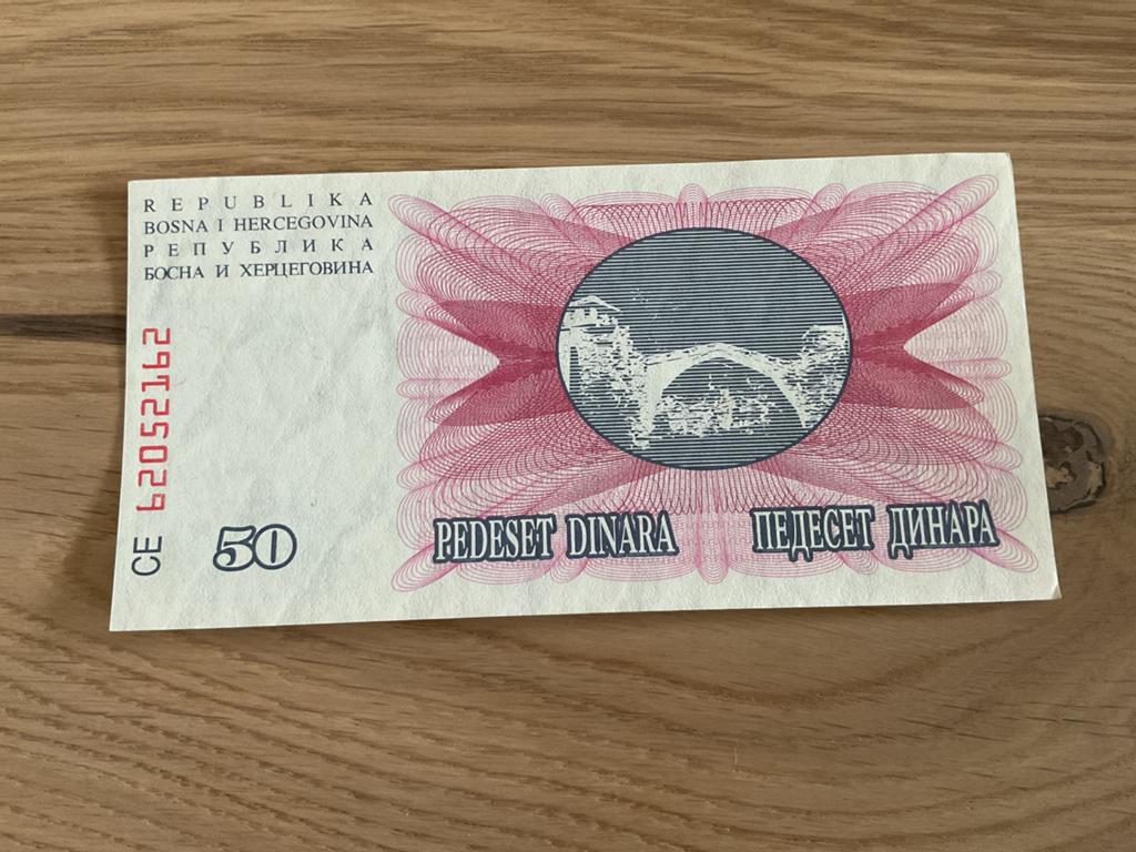 Bosnië en Herzegovina 50 Dinara 1992 bankbiljet, Ophalen of Verzenden, Overige landen, Los biljet