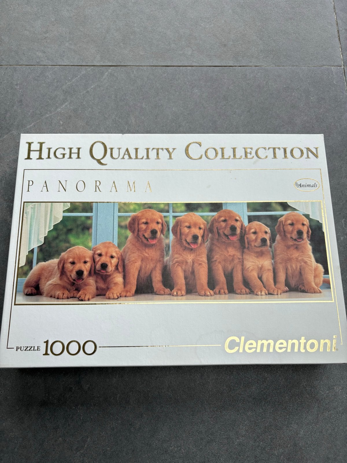 Clementoni Panorama Legpuzzel 1000 stukjes Golden Retrievers, Ophalen of Verzenden, 500 t/m 1500 stukjes, Zo goed als nieuw, Legpuzzel