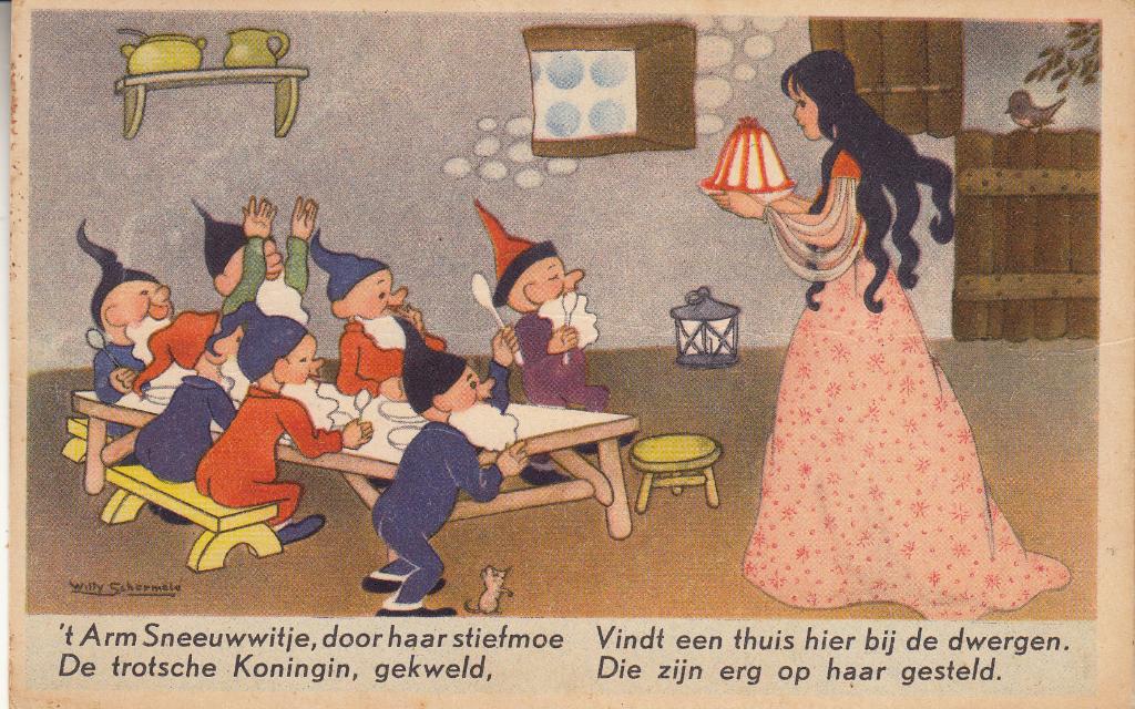 Willy Schermelé  -  Sneeuwwitje verzorgt de dwergen   =0027=, Ophalen of Verzenden, 1940 tot 1960, Ongelopen