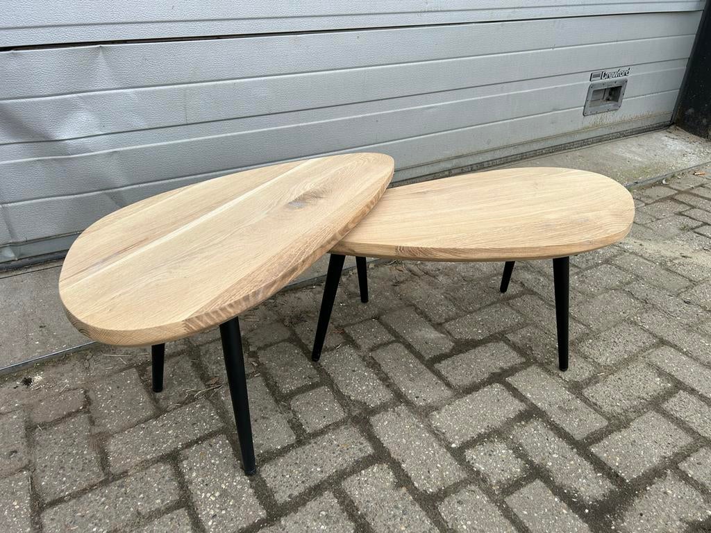 Eiken Salontafel Set - Kiezelvorm - Diverse Opties & Kleuren, Ophalen, Eikenhout, Nieuw, 50 tot 100 cm