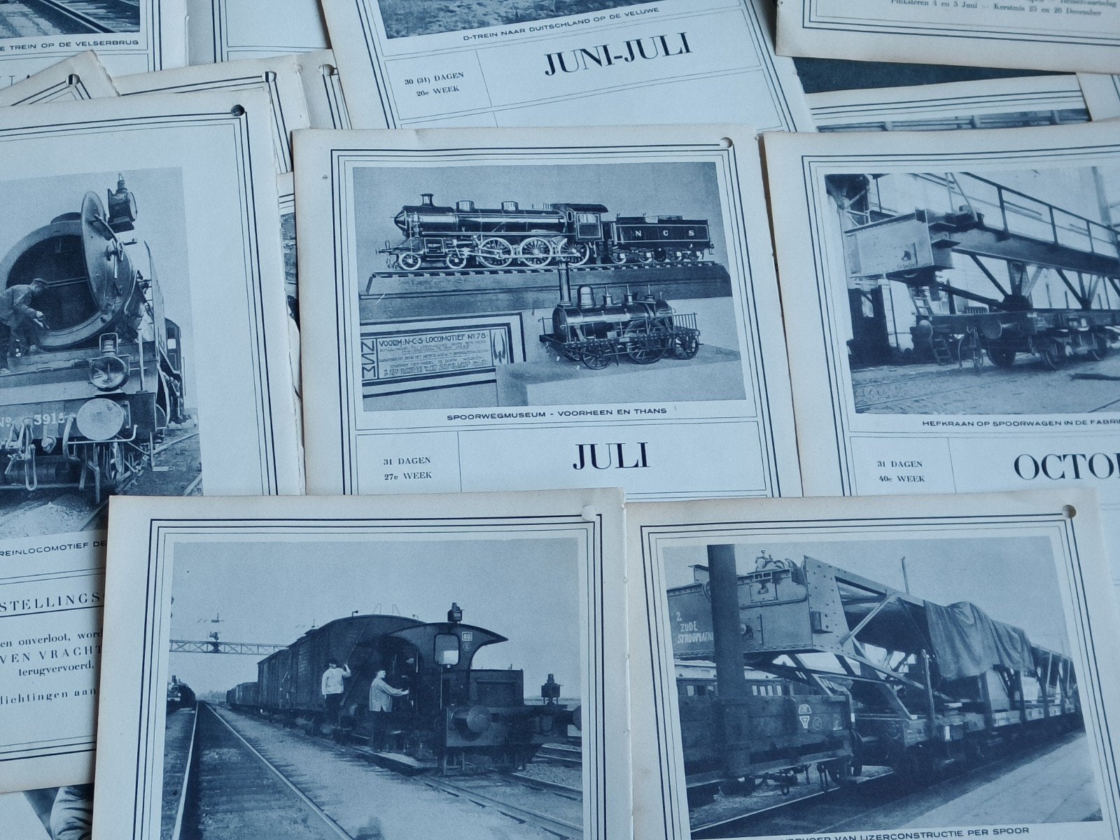 PLATEN N.S. 1933, LOCOMOTIEF , BRUG, WERKPLAATS, Verzamelen, Spoorwegen en Tramwegen, Verzenden, Gebruikt, Trein, Kaart of Prent