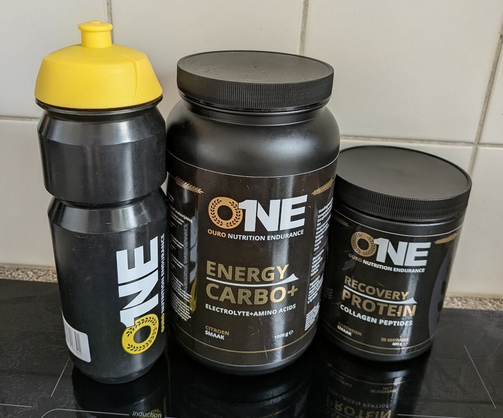 Proteïne poeder + Energy Carbo + bidon, Sport en Fitness, Ophalen of Verzenden