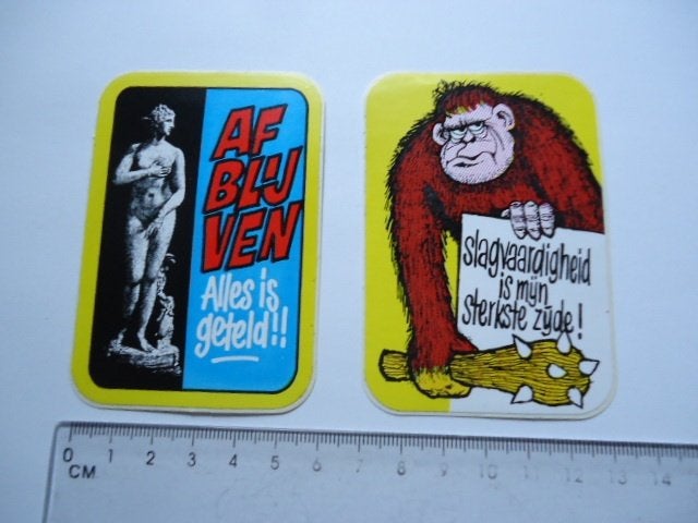 sticker oud Fun strip kermis retro vintage plastic 2 x, Verzenden, Zo goed als nieuw, Bedrijf of Vereniging