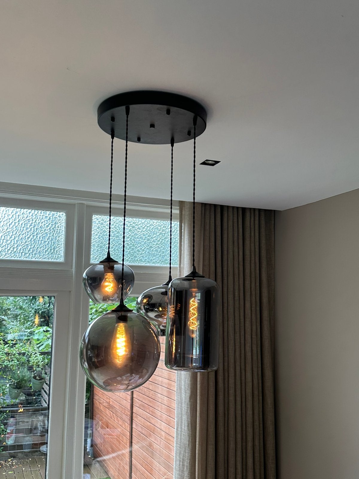 Hanglamp 4-lichts rookglas - led, Ophalen, Zo goed als nieuw, Glas