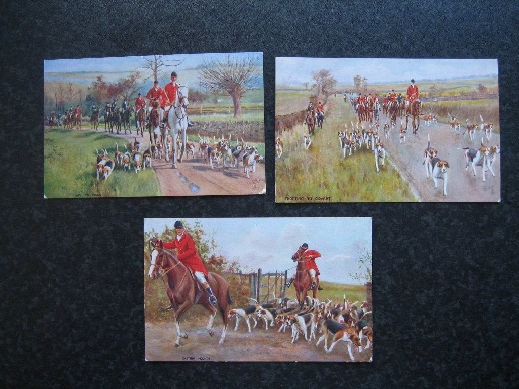 VOSSENJACHT Tuck's postcard 3596 Oilette 3 stuks, Ophalen of Verzenden, Voor 1920, Overige thema's
