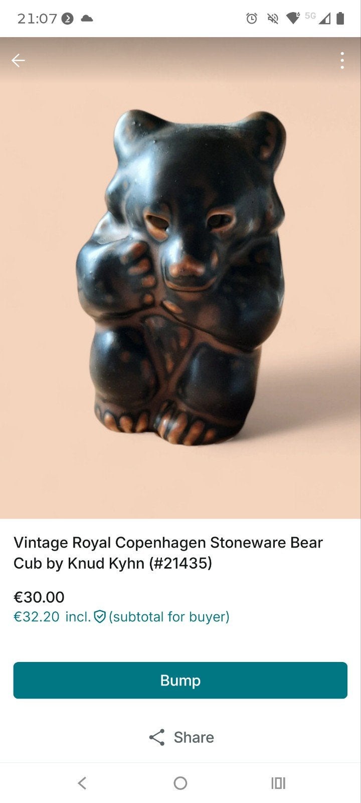 Vintage Royal Copenhagen Steenwerk Beerwelp Knud Kyhn, Verzamelen, Beelden en Beeldjes, Ophalen, Gebruikt, Dier