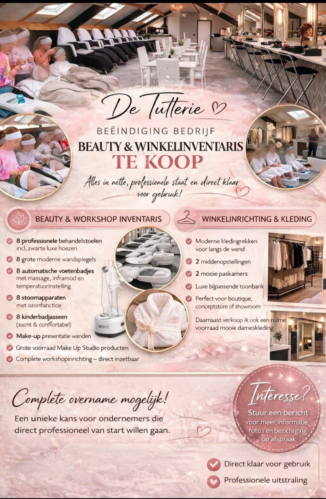 Complete inventaris Beauty & kleding winkel - De Tutterie, Ophalen, Nieuw, Zwart, Gehele gezicht