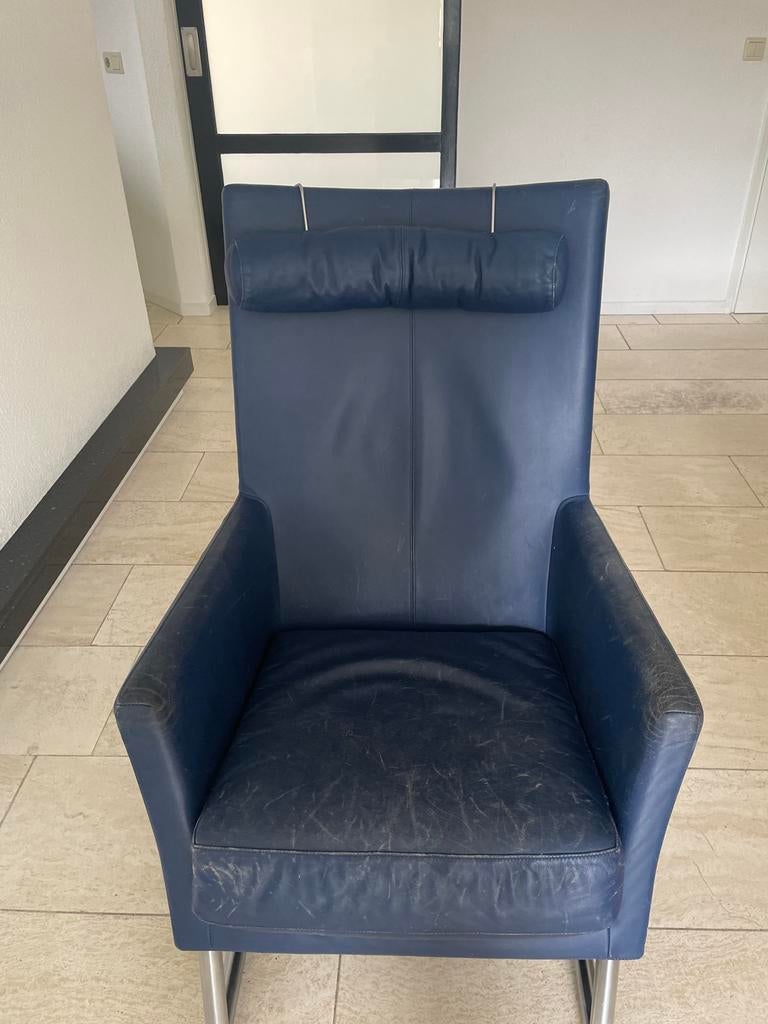 Montis Madonna Fauteuil - Blauw leer, Ophalen, Gebruikt, Minder dan 75 cm, Leer