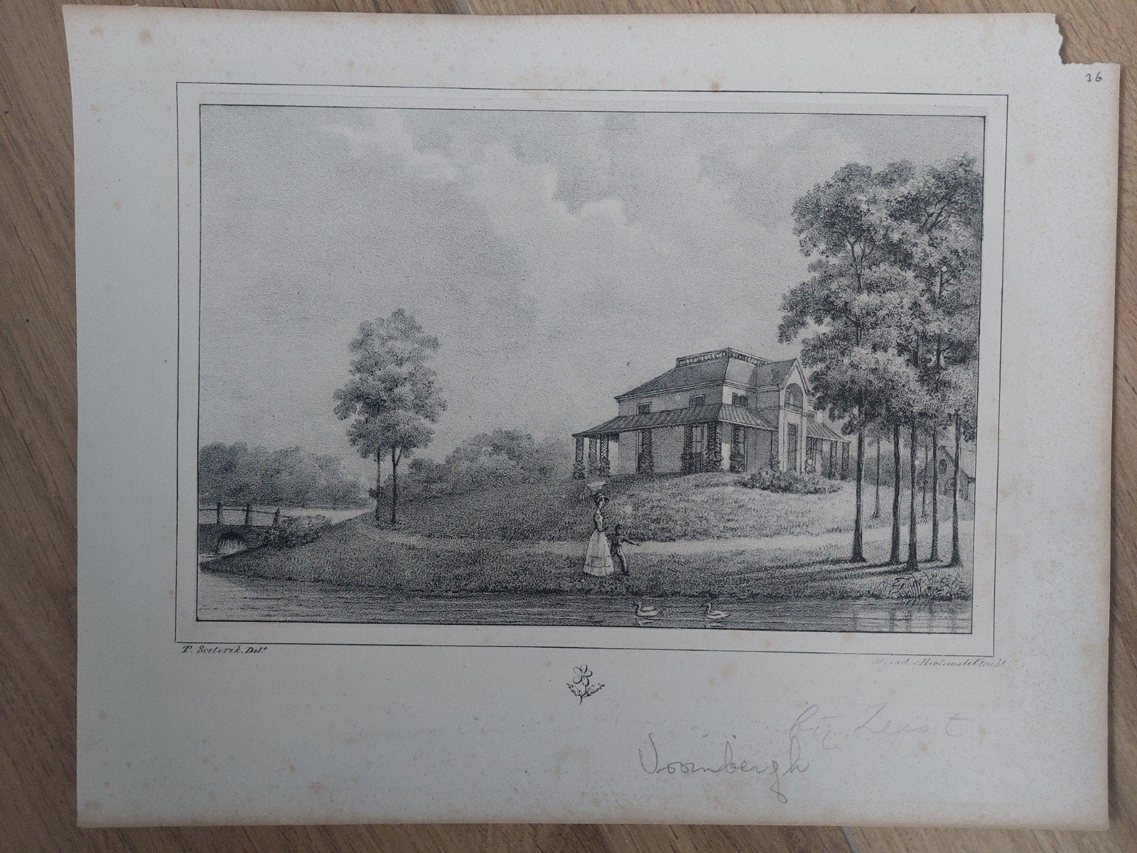 36 Voorbergh bij Zeist - Originele steendruk uit 1829, Antiek en Kunst, Gesigneerd in de plaat, Ophalen of Verzenden, Landschappen