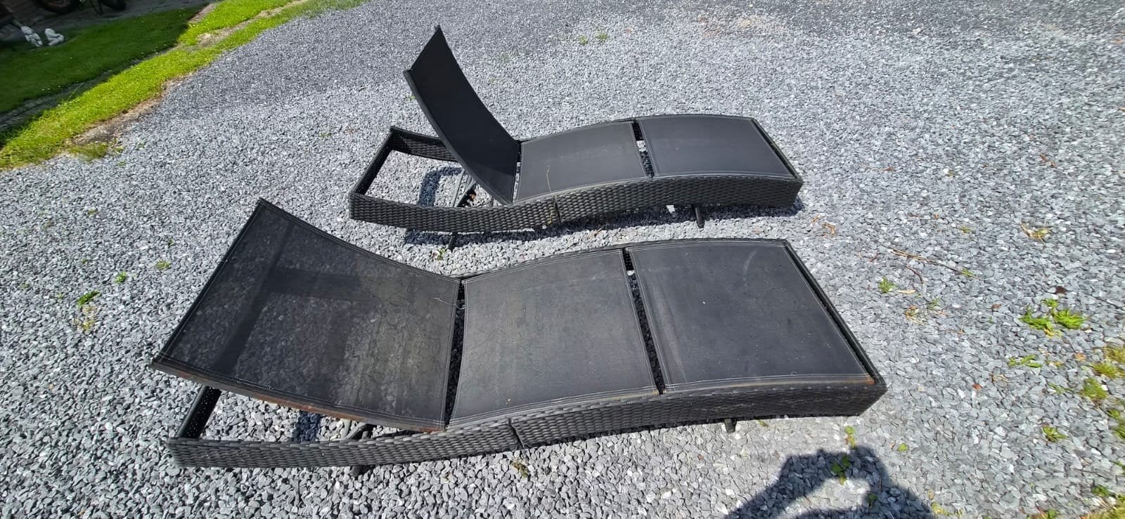 2x Zwarte Wicker Ligbedden - Verstelbaar, Tuin en Terras, Ligbedden, Ophalen, Gebruikt, Wicker, Verstelbaar