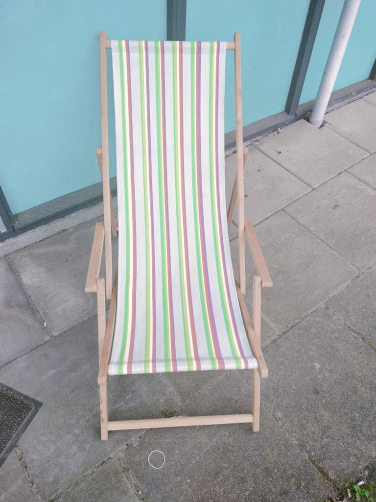 Houten retro tuinstoel jaren 90, Ophalen, Gebruikt, Hout, Verstelbaar